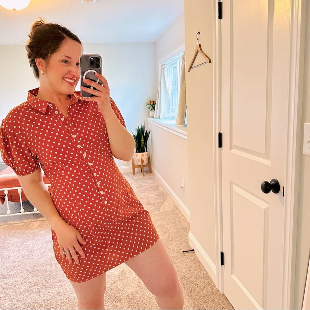 WeWoreWhat Orange White Polka Dot Mini Dress Large